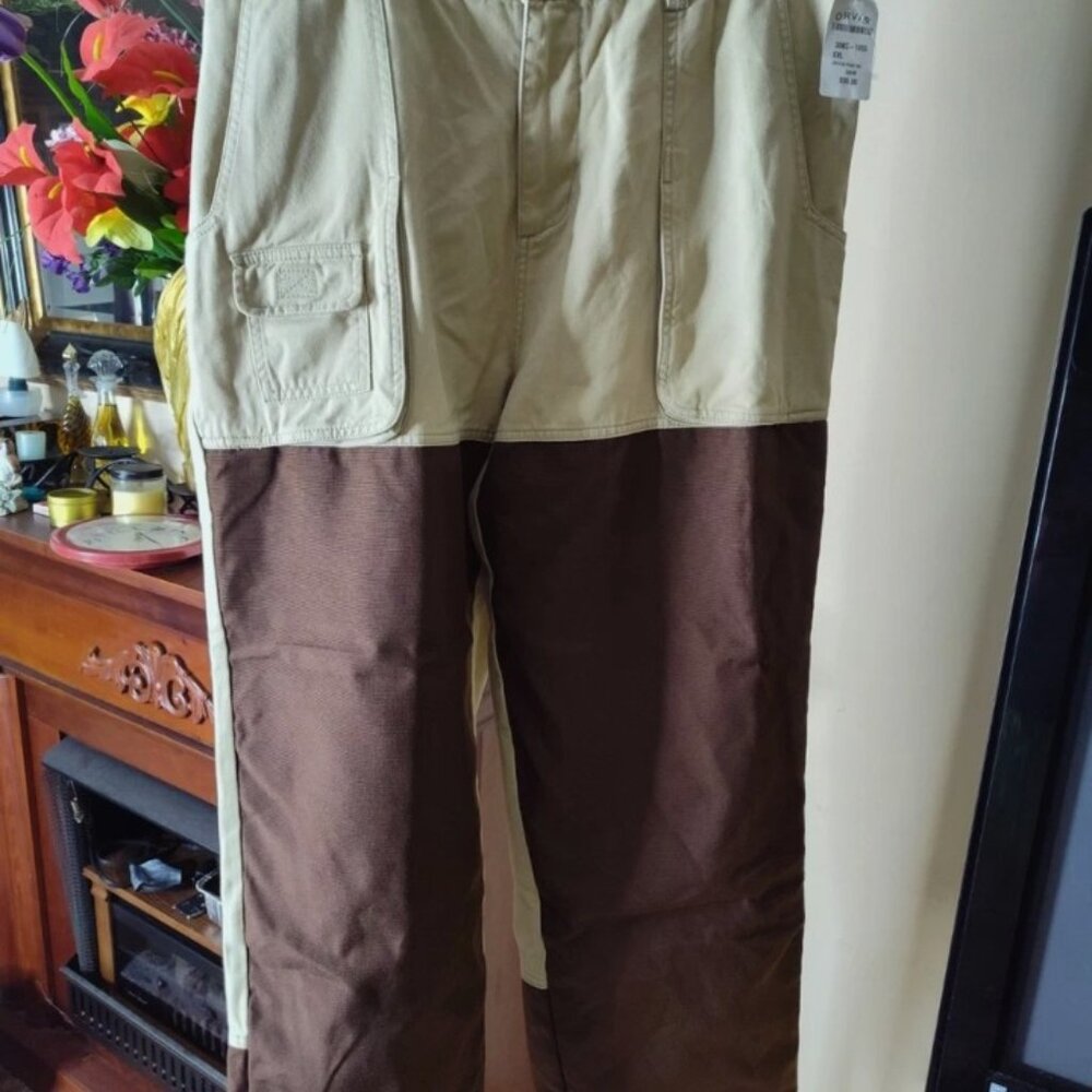 Two-Tone Wide Leg Utility Pants in Beige and Brown